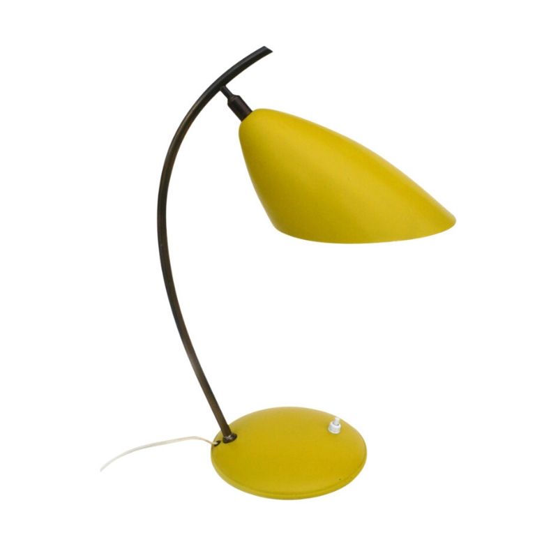 1950’s Italian Design Sleek Desk Yellow and Brass Table Lamp