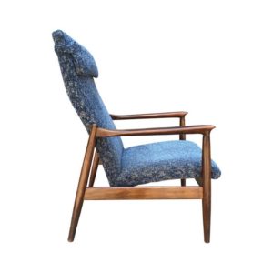 Set of Two Vintage Oak Blue Velour Easy Chairs, 1970s