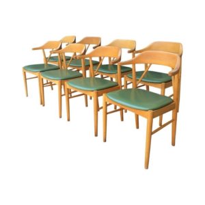 8 Midcentury Swedish Beechwood Dining Chairs by Ferdinand Lundquist for Gemla