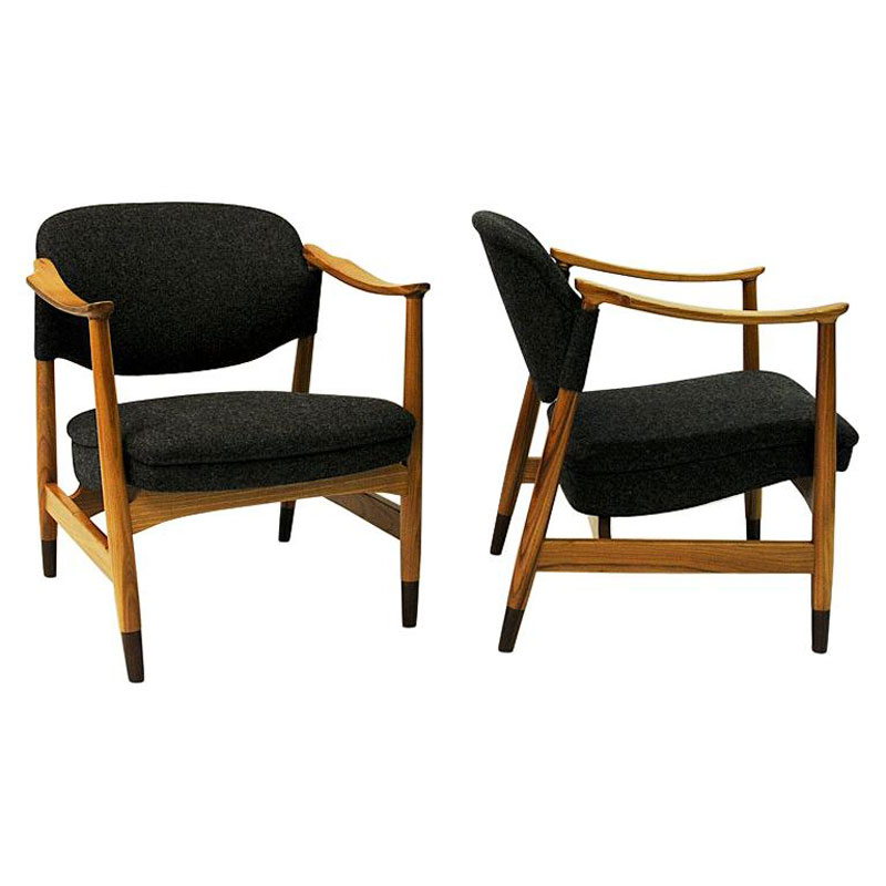Norwegian pair of elmtree vintage armchairs by Olav A. Hessen 1950s
