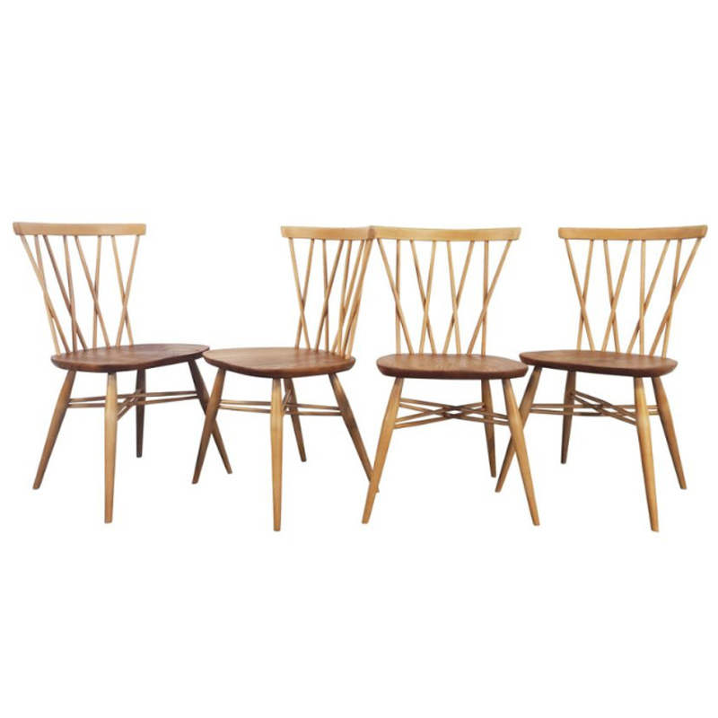 Set of 4 Vintage Candlestick Dining Chairs by Lucian Ercolani for Ercol, 1960s