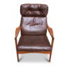 Swedish High Back Brown Leather Teak Easy Chair by Ib Kofod-Larsen for OPE 1960s