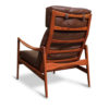 Swedish High Back Brown Leather Teak Easy Chair by Ib Kofod-Larsen for OPE 1960s