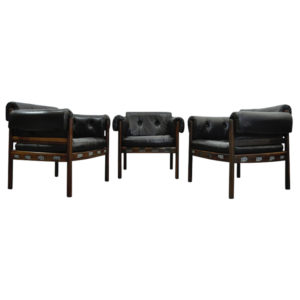 Vintage Dutch Black Leather Rosewood club chairs from Coja, 1960s