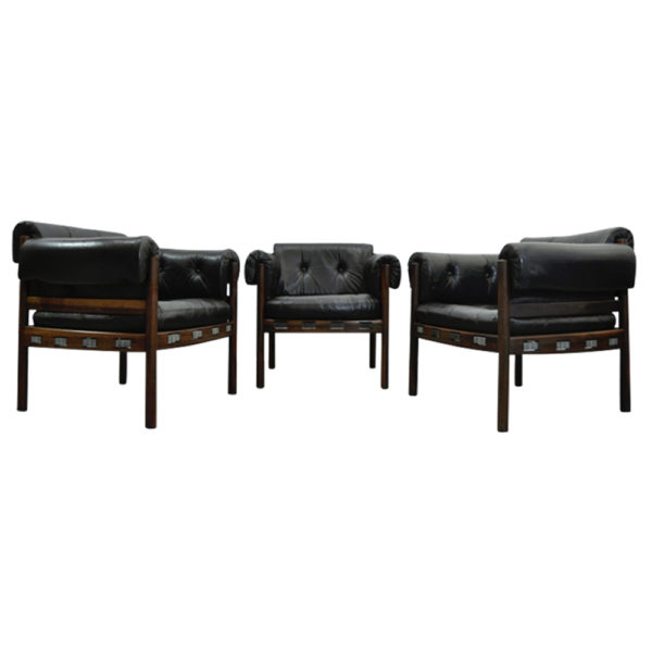 Vintage Dutch Black Leather Rosewood club chairs from Coja, 1960s Vintage Dutch Black Leather Rosewood club chairs from Coja, 1960s