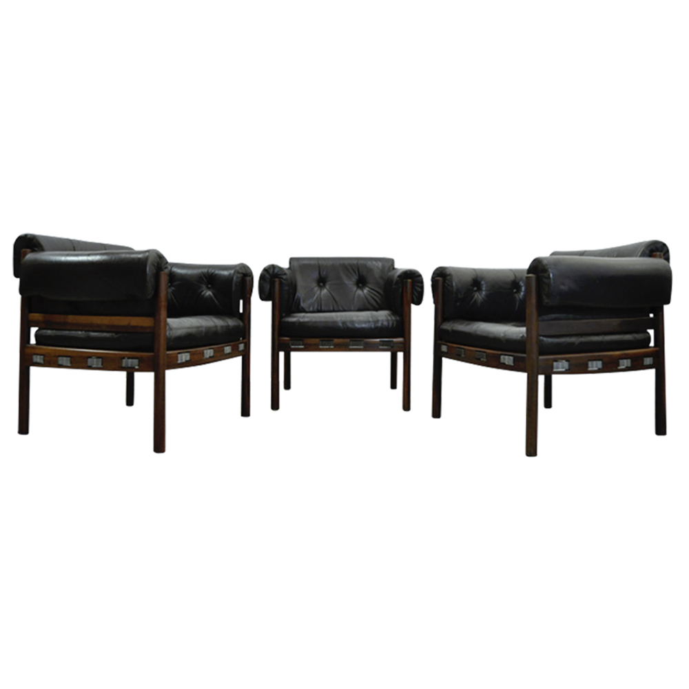 Vintage Dutch Black Leather Rosewood club chairs from Coja, 1960s