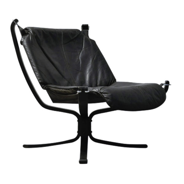 Black Leather Falcon Chair by Sigurd Ressell for Vatne Mobler, 1970s Black Leather Falcon Chair by Sigurd Ressell for Vatne Mobler, 1970s