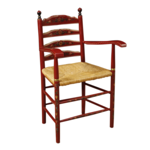 Dutch armchair in red painted wood with floral decorations