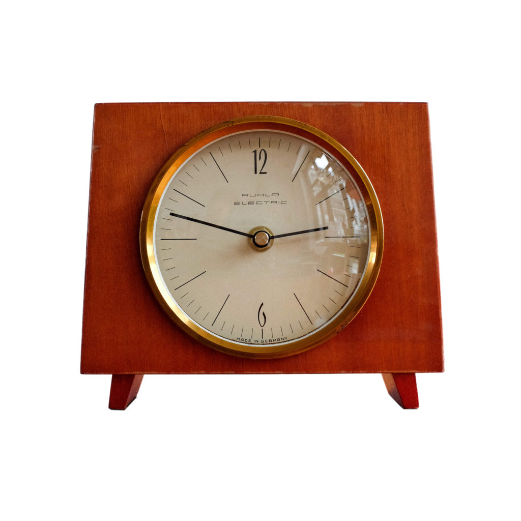 German Wooden Table Clock from Ruhla Electric, 1970s