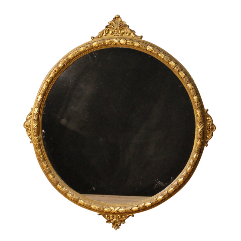 Round Italian mirror in golden wood