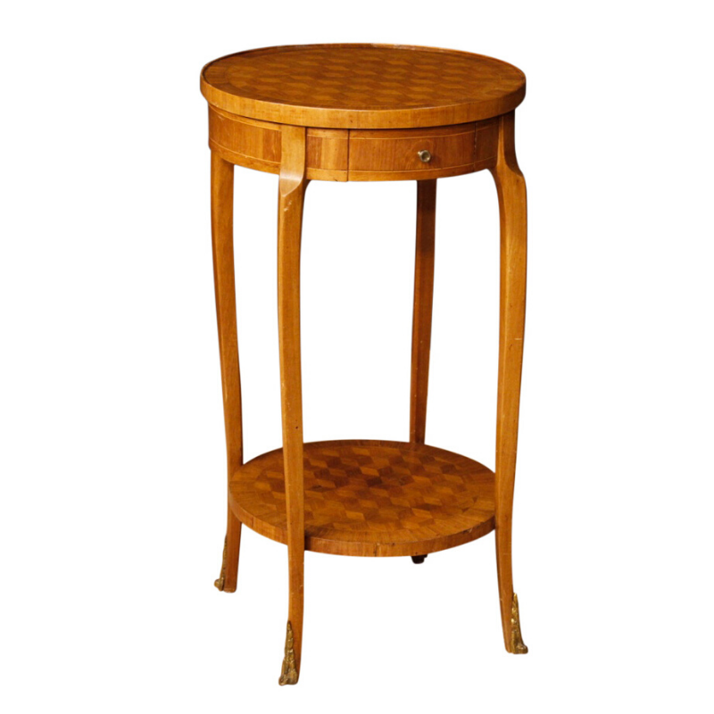 French side table inlaid in mahogany, rosewood, maple and fruitwood
