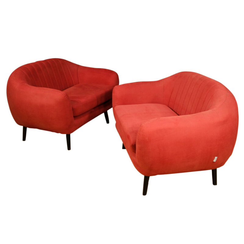 Pair of Italian design sofas in red fabric
