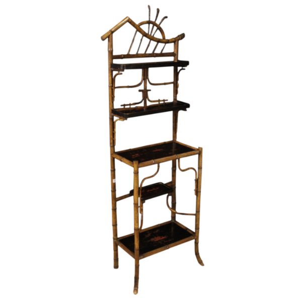 French étagère in bamboo and lacquered chinoiserie wood