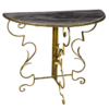 French demilune console in metal and marble
