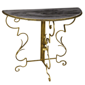 French demilune console in metal and marble
