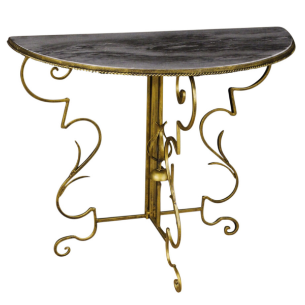 French demilune console in metal and marble