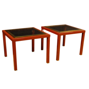 Pair of Italian design coffee tables in metal with glass top