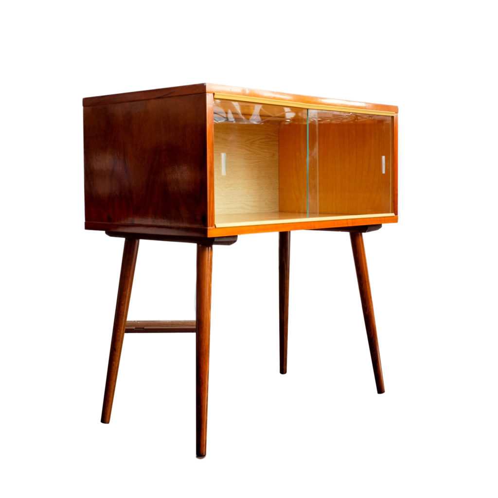 Small Mid-Century Czechoslovakian Glass & Wood Cabinet, 1960s