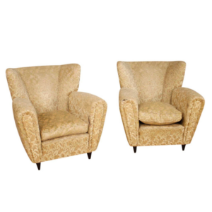 Pair of Borsani design armchairs in damask velvet