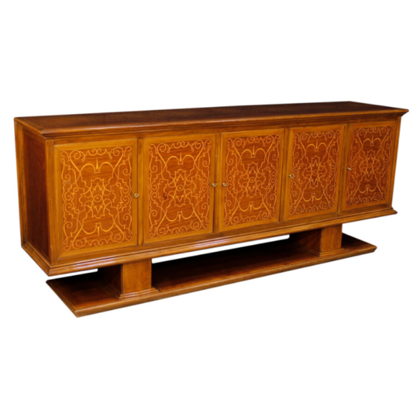 Italian inlaid sideboard in walnut, maple and mahogany