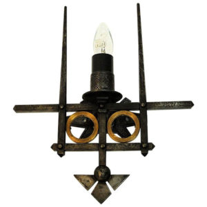 Brutalist pair of vintage iron wall lamps by Karl B. Bilgrei 1970s, Norway