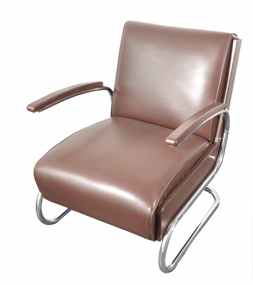 Armchair / Cantilever Tubular Steel Brown Leather from Mücke Melder, 1930s. 3 pieces on stock