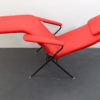 Sunlounger / Deckchair 50s. Red deckchair with black steel frame. Capri couch, Italy 1950s