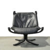 Black Leather Falcon Chair by Sigurd Ressell for Vatne Mobler, 1970s Black Leather Falcon Chair by Sigurd Ressell for Vatne Mobler, 1970s