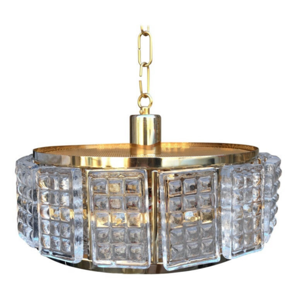 Midcentury Brass and Glass Ceiling Lamp by Carl Fagerlund for Orrefors, 1960s