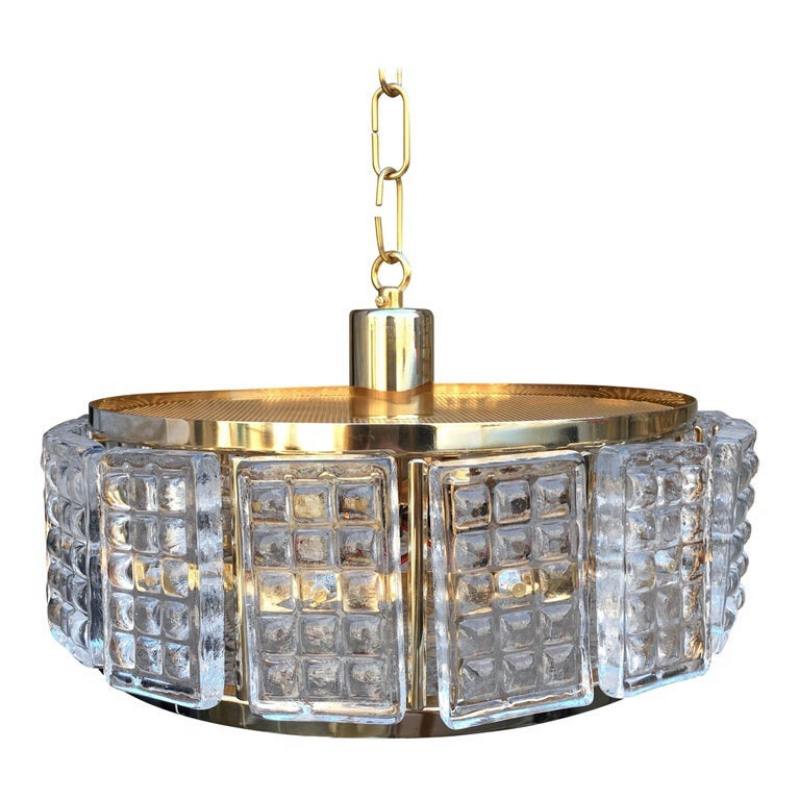 Midcentury Brass and Glass Ceiling Lamp by Carl Fagerlund for Orrefors, 1960s