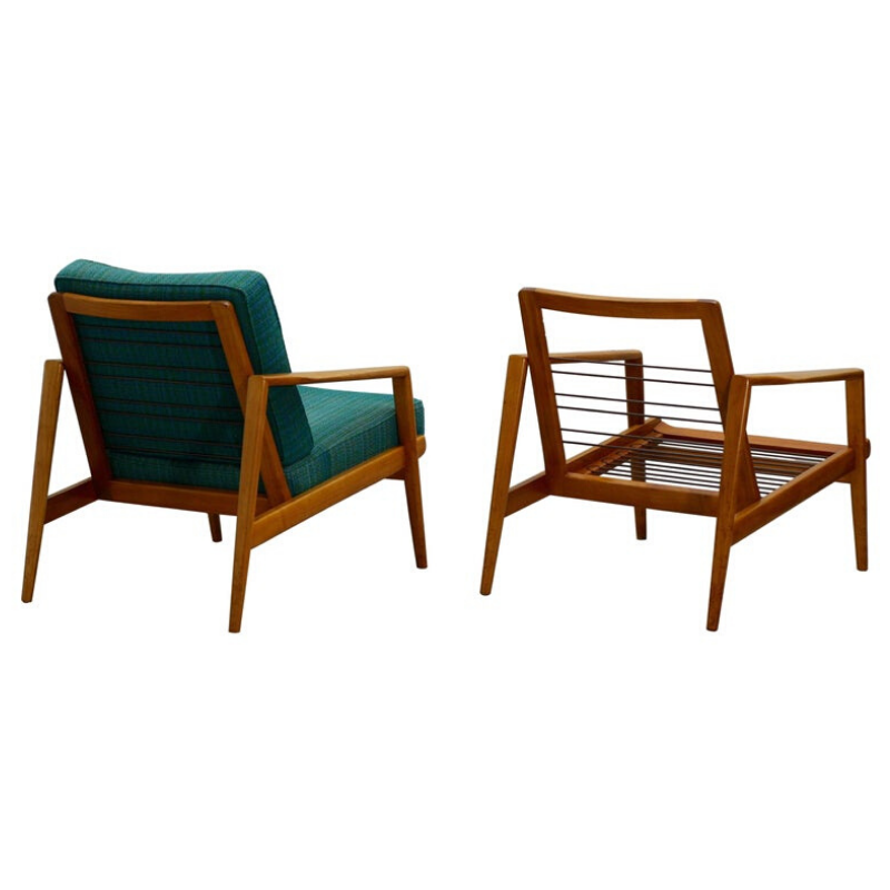Set of Two Midcentury German Beech Wood Lounge Chairs from Knoll Antimott