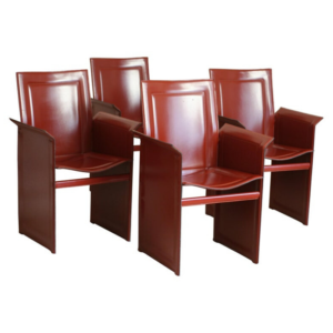 Set of Four 20th Century Tito Agnoli Model Korium Burgundy Leather Armchairs
