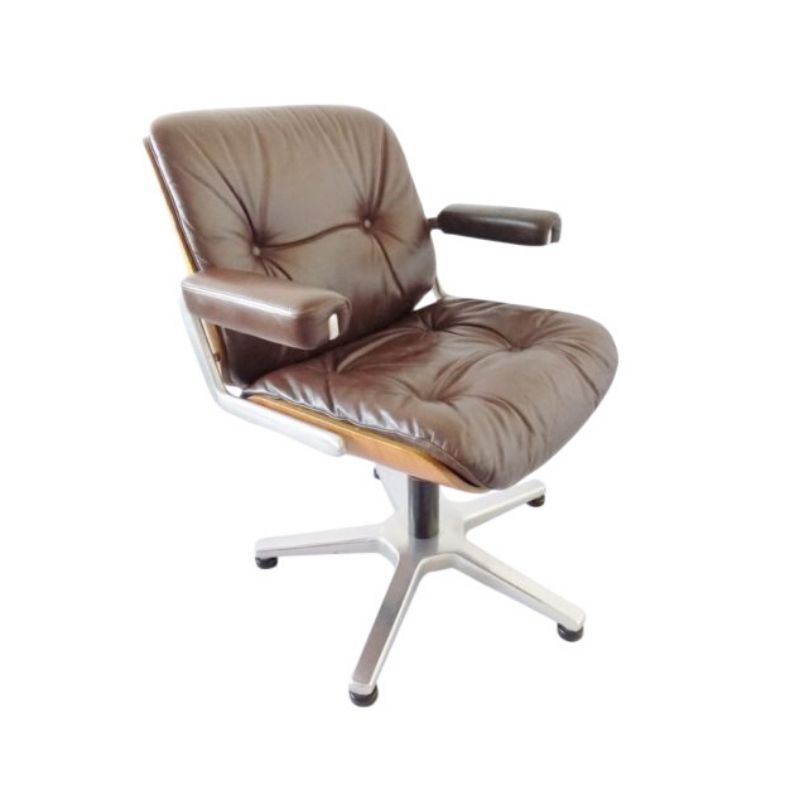 Stoll Giroflex brown leather Office Chair by Karl Dittert