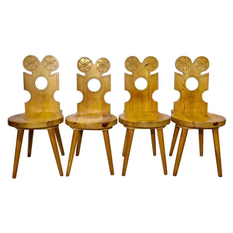 Set of Four Midcentury Swedish Pine Chairs