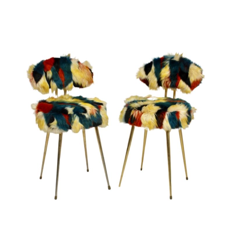 276/5000 Pair of Pelfran chairs 70s multicolored fur fabric.