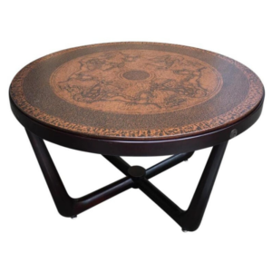 Vintage Norwegian Copper and Wood Egyptian Themed Coffee Table by Vad Trevare
