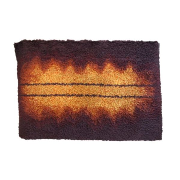 Handmade rya carpet in brown & orange colors - 100% wool - Sweden - 1960's
