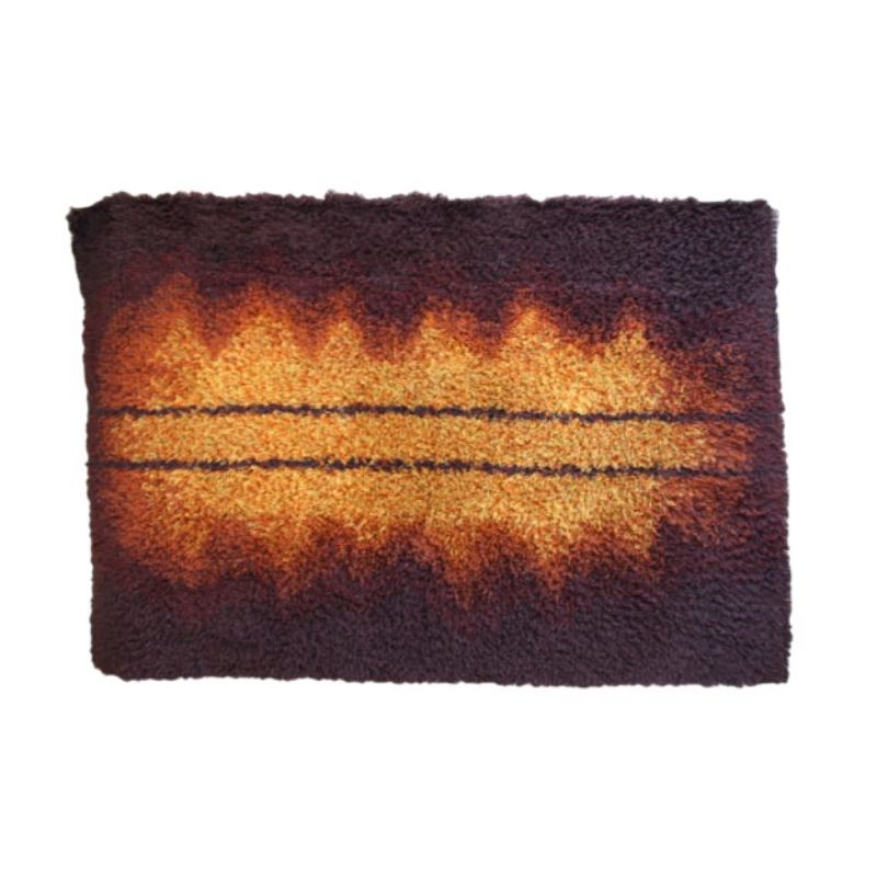 Handmade rya carpet in brown & orange colors – 100% wool – Sweden – 1960’s