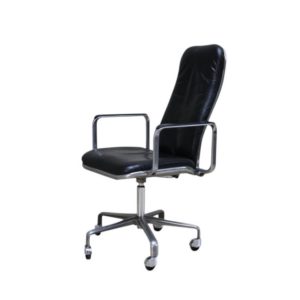 Swivel office chair in black leather and aluminium - Frederick Scott for Hille - UK - 1970's
