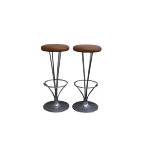 Set of 2 barstools in cognac leather, designed by Piet Hein for Fritz Hansen - Denmark - 1960's
