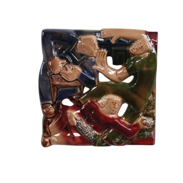 Set of 3 ceramic tiles & 1 pitcher, designed by René Boschman for Cocéram - Belgium - 1950's