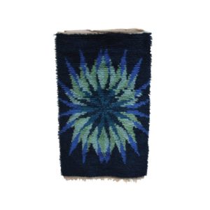 Handmade Rya carpet in blue & green tones - 100% wool - Produced in Sweden- 1960's