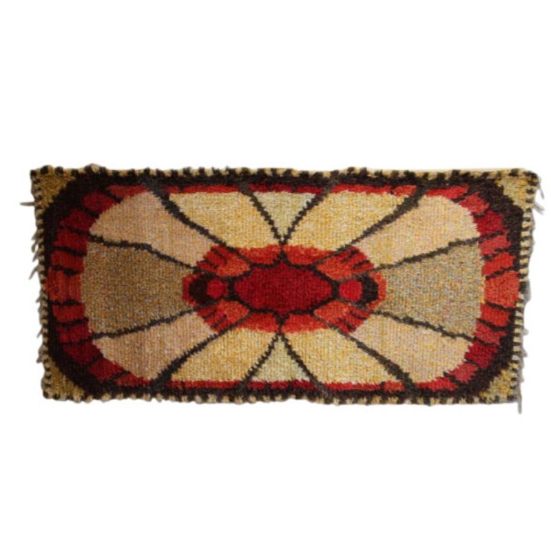 Handmade Rya carpet in yeloow & red tones – 100% wool – Produced in Sweden- 1960’s