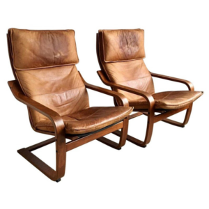 Vintage Cognaс Leather Poäng Chair by Noboru Nakamura for Ikea, 1999