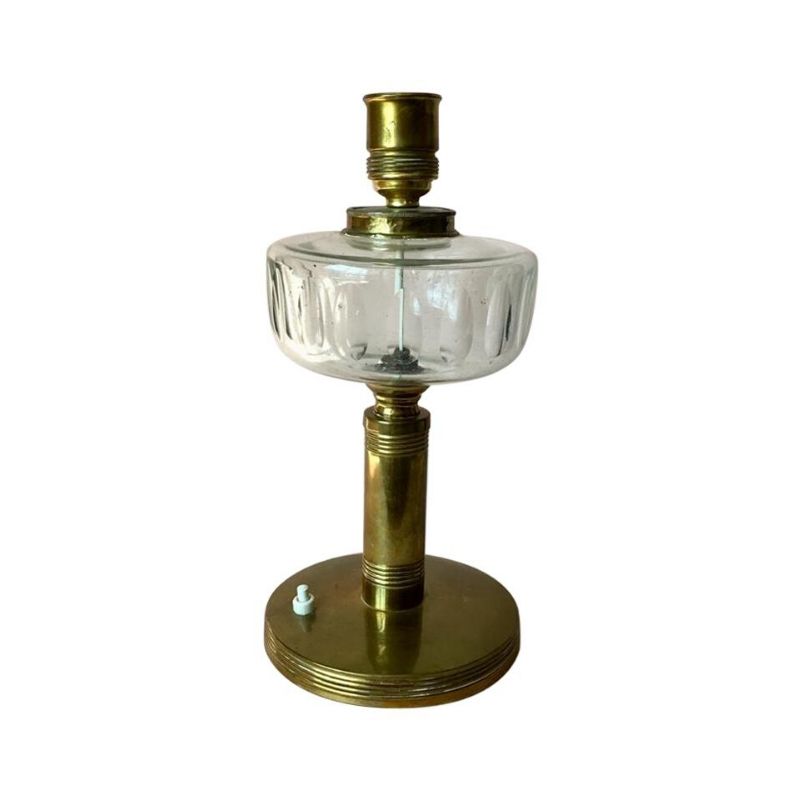 Vintage Scandinavian Large Brass Table Lamp with Glass Detail