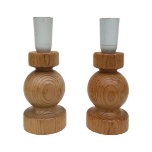 Set of Two Midcentury Swedish Small Solid Pine Table Lamp Base