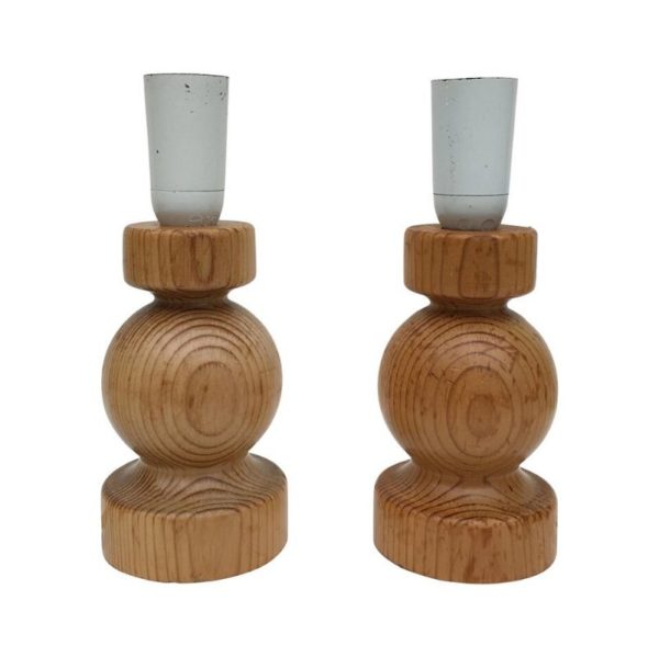 Set of Two Midcentury Swedish Small Solid Pine Table Lamp Base