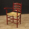Dutch armchair in red painted wood with floral decorations