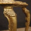 Triptych of Italian side tables in golden brass with marble top