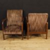 Pair of Italian design armchairs in wood and striped fabric